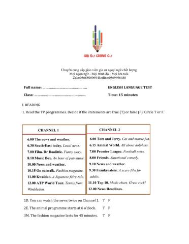 Lớp 6 - Unit 7 TELEVISION-READING