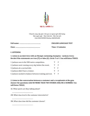 Lớp 6 - Unit 8 SPORTS AND GAMES-LISTENING