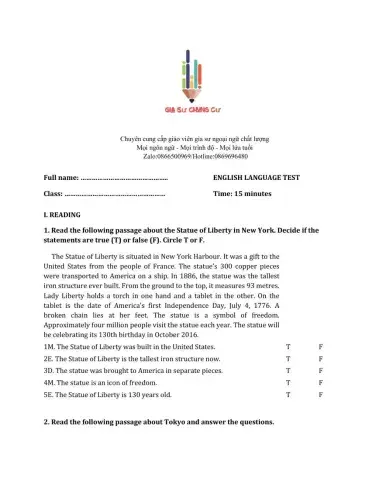 Lớp 6 - Unit 9 CITIES OF THE WORLD-READING