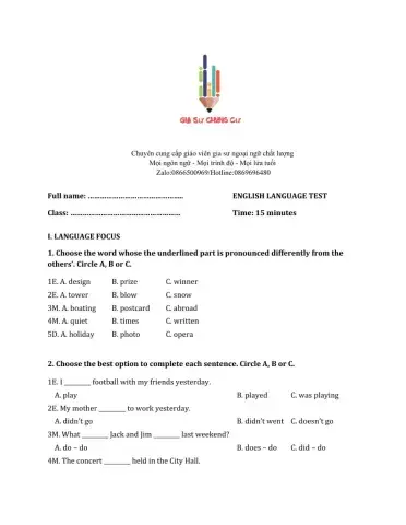 Lớp 6 - Unit 9 CITIES OF THE WORLD-LANGUAGE FOCUS