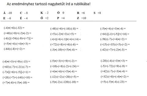Egész számok műveleti sorrend