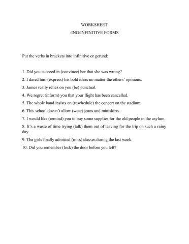 -ing or infinitive forms