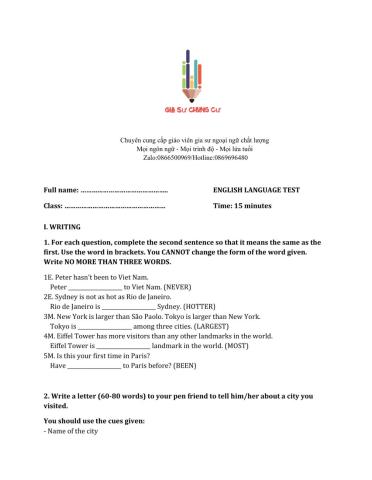 Lớp 6 - Unit 10 OUR HOUSES IN THE FUTURE-WRITING