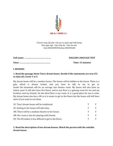 Lớp 6 - Unit 10 OUR HOUSES IN THE FUTURE-READING