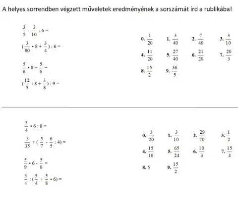 Törtek műveleti sorrendje