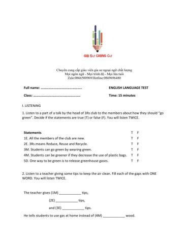 Lớp 6 - Unit 11 OUR GREENER WORLD - LISTENING