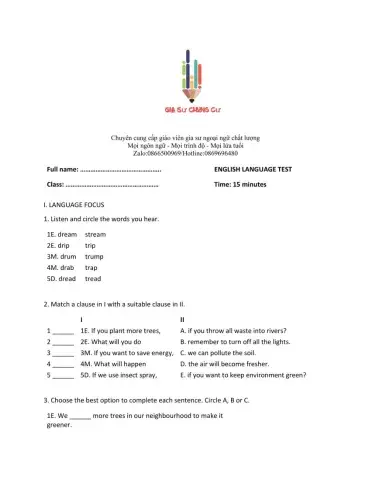 Lớp 6 - Unit 11 OUR GREENER WORLD - LANGUAGE FOCUS