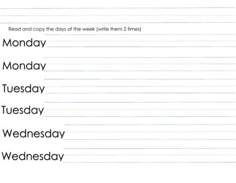 Read and copy the days of the week