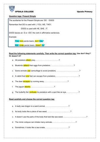 Questiion tags present simple