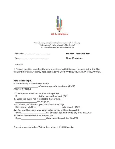 Lớp 6 - Unit 12 ROBOTS - WRITING