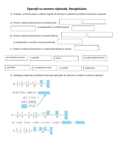 Operații cu numere raționale. Recapitulare. Clasa VII
