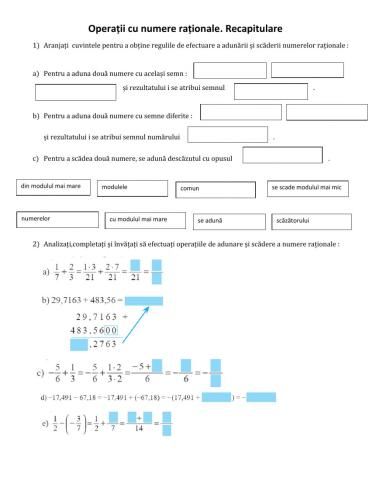 Operații cu numere raționale. Recapitulare. Clasa VII