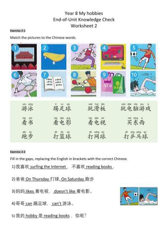 Y8 My Hobbies Unit Revision 2