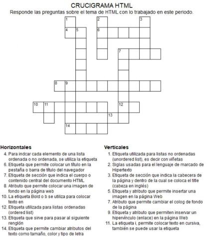 Crucigrama Etiquetas HTML