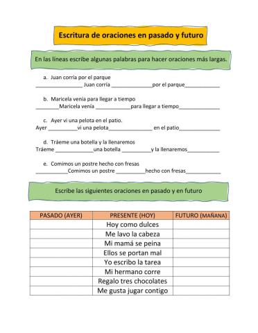 Escritura de oraciones en pasado y futuro