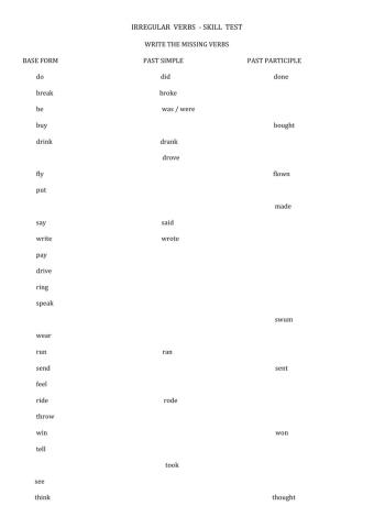 Irregular verbs skill test