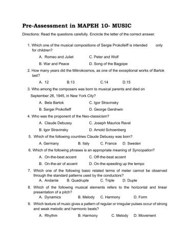 Mapeh 10 pretest
