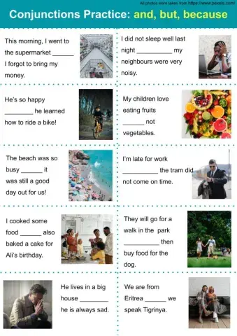 Conjunctions: and, but, because