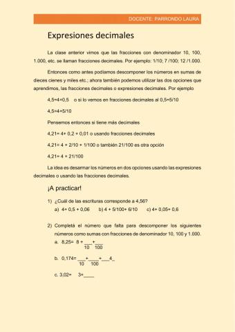 Expresiones decimales y descomposición