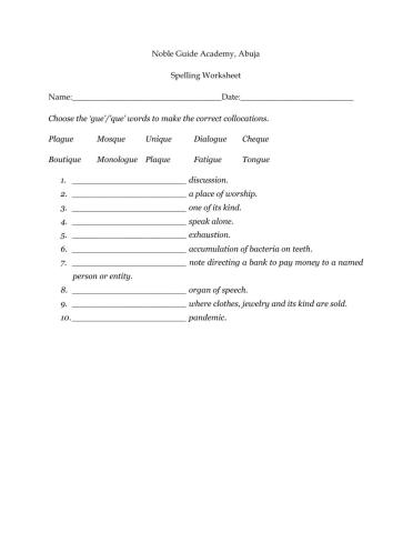 Words ending with -g- spelt ‘gue’ and -k- spelt que