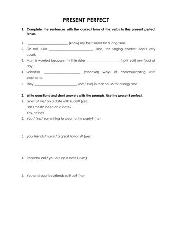 Present perfect exercises