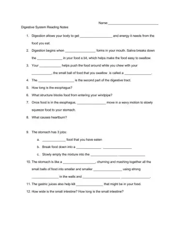 Digestive System Reading Notes