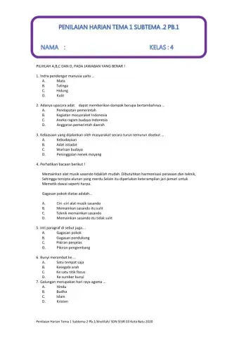 Penilaian Harian Tema 1 Subtema2  PB.1