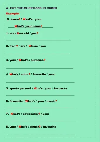 Put the questions in order. Number the answers.