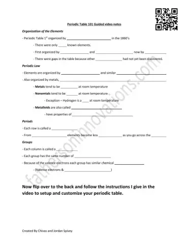 Periodic Table 101 guided video notes
