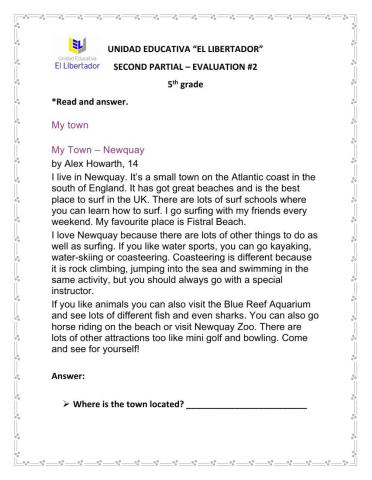 Reading comprehension: My town