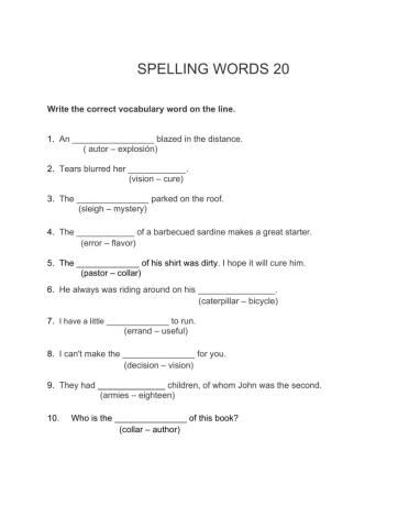 Spelling Words -20