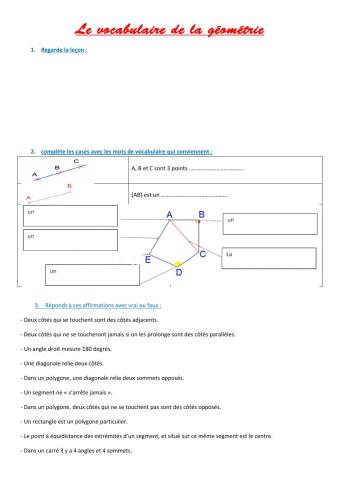 Le vocabulaire de la géométrie
