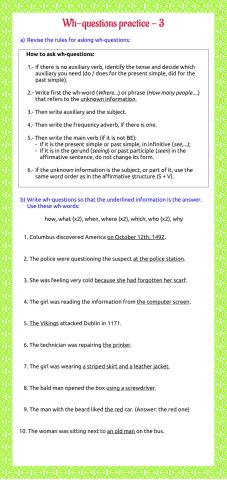 Wh- questions practice 3