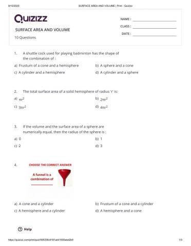 Surface area and volume