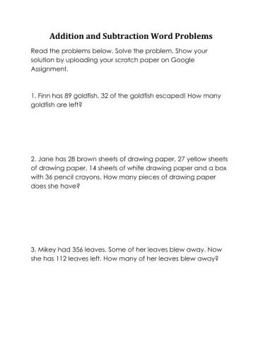 Addition and Subtraction Word Problems