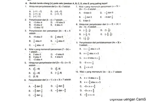 PH persamaan dan Pertidaksamaan Nilai Mutlak
