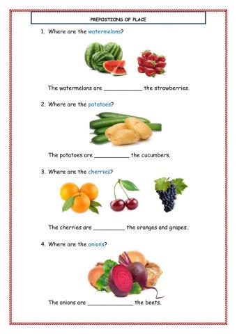 Prepositions of place with fruits and vegetables