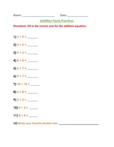 Math Addition Worksheet