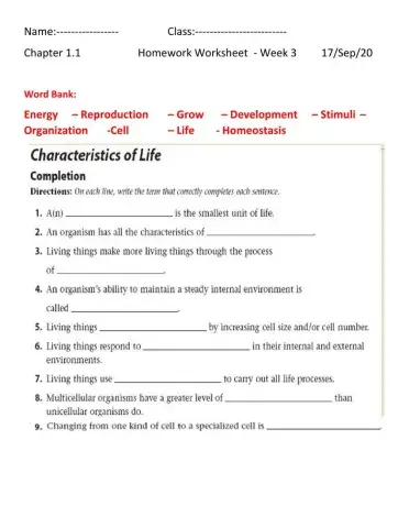 Characteristics of life