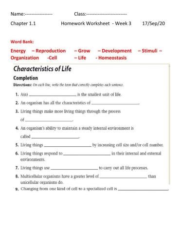 Characteristics of life