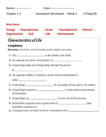 Characteristics of life