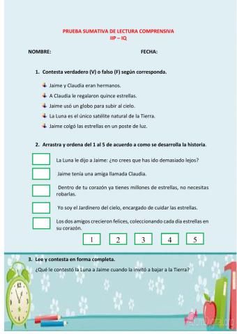 Prueba sumativa de lectura comprensiva