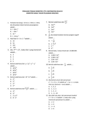 PTS MAETEMATIKA Kelas IX