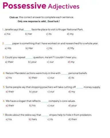 Possessive Adjectives worksheet