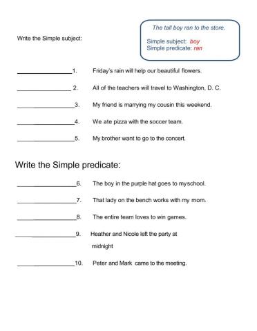 Simple subject and predicate