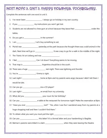 Next Move 3. Unit 5. Happy holidays. Vocabulary