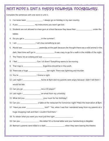 Next Move 3. Unit 5. Happy holidays. Vocabulary