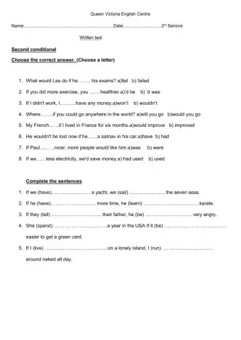 3rd Seniors. Conditionals 2 and 3