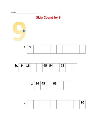 Skip counting by 9