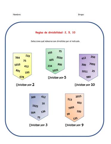 Práctica: Reglas divisibilidad (2,3,5,9,10)